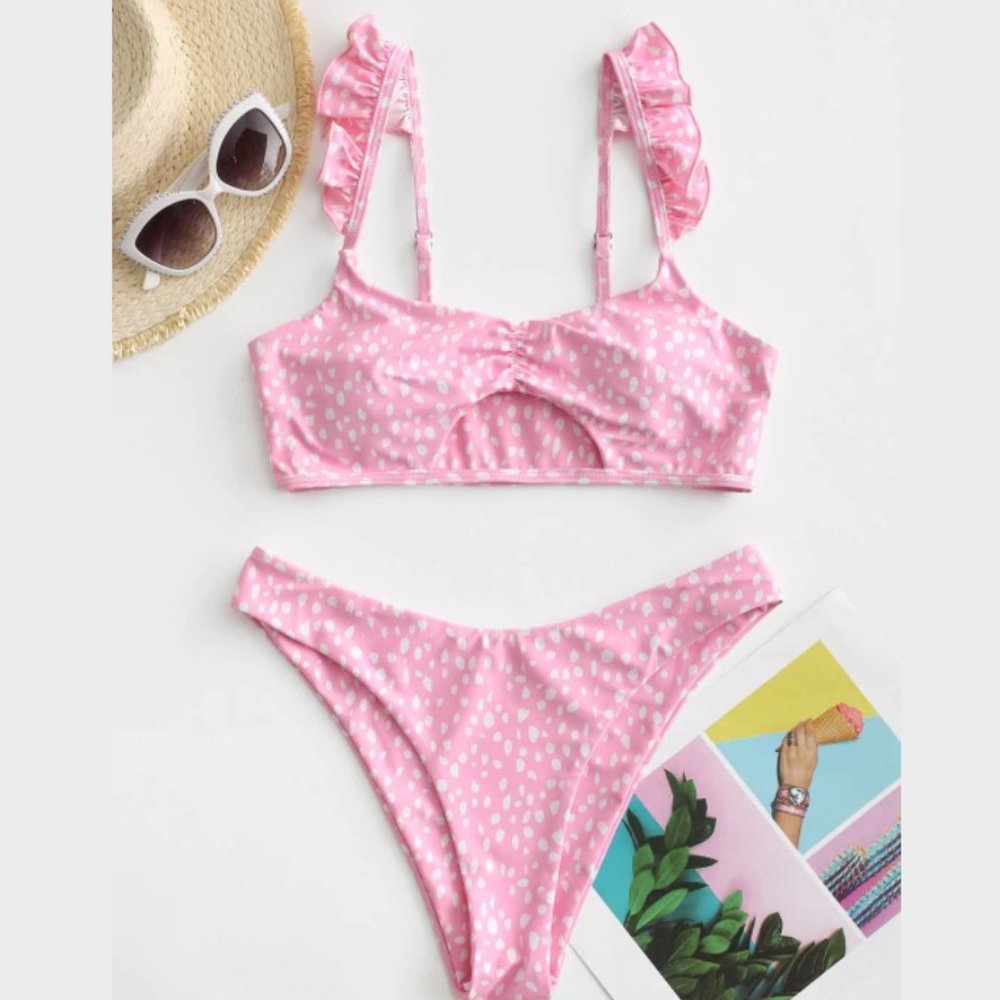 ZAFUL Animal Print Ruffle Cutout Bikini NWT - Picture 1 of 5